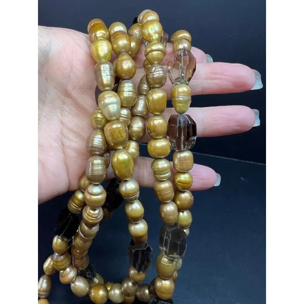 NEW smoky quartz and pearl multi strand necklace with sterling silver clasp